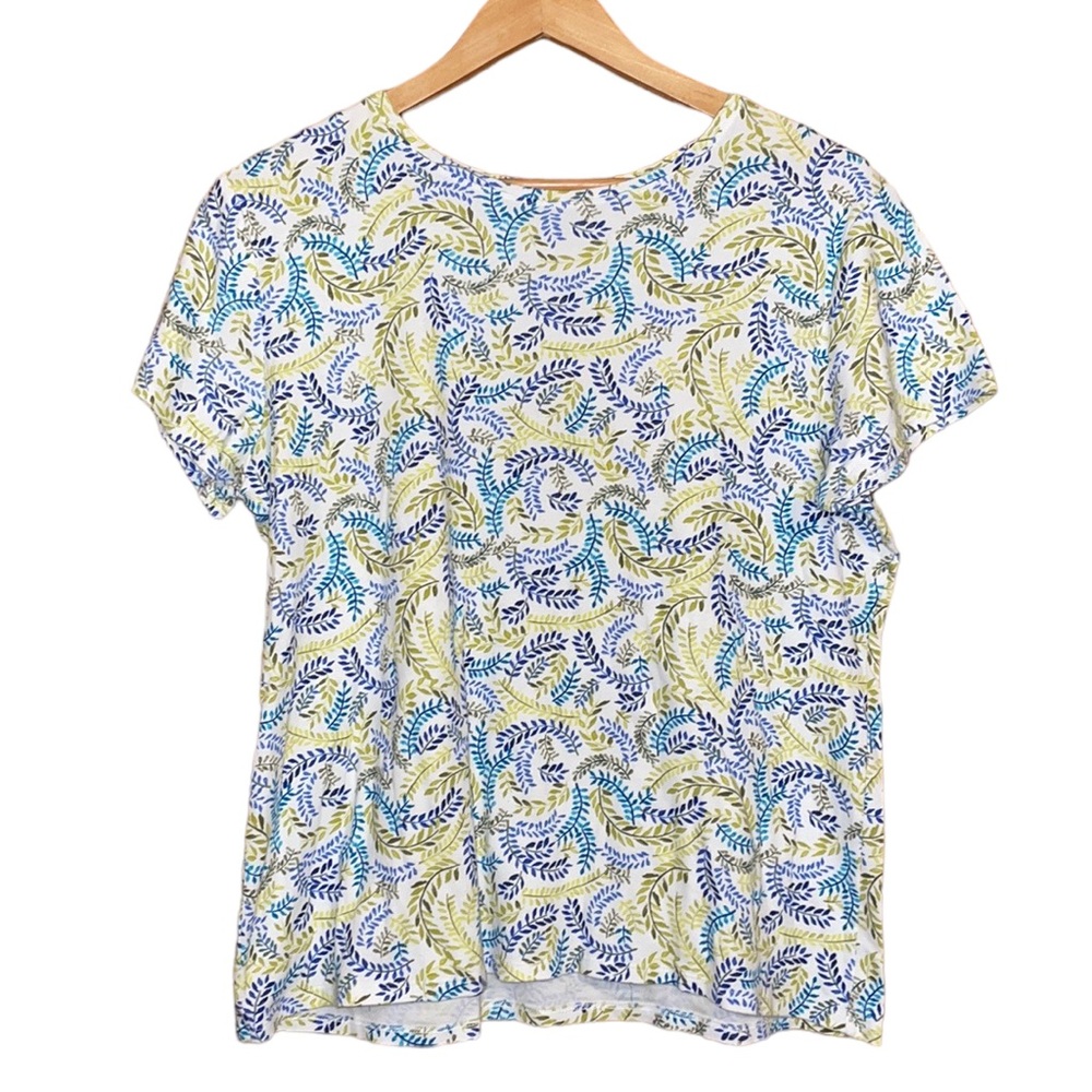 •CROFT & BARROW•BLUE & GREEN FLORAL SHORT SLEEVE CLASSIC TEE SIZE LARGE EUC